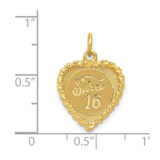 14k Yellow Gold Sweet Sixteen Heart Charm