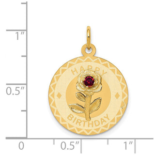 14k Yellow Gold Happy Birthday Disc Charm With CZ Flower