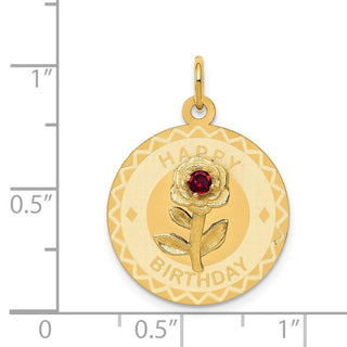 14k Yellow Gold Happy Birthday Disc Charm With CZ Flower