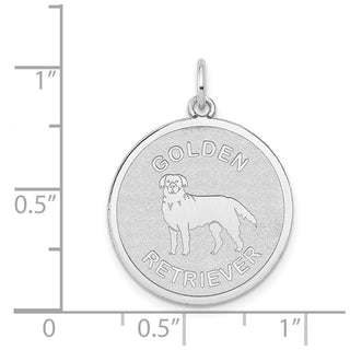 14K White Gold Polished Engravable Golden Retriever Disc Charm