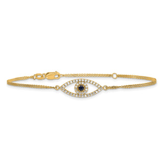 7"+1" 14k Yellow Gold A Diamond & Sapphire Evil Eye Bracelet