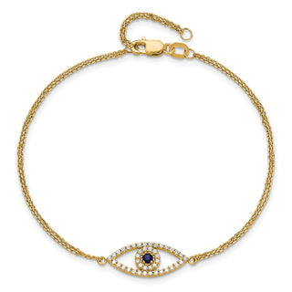 7"+1" 14k Yellow Gold A Diamond & Sapphire Evil Eye Bracelet