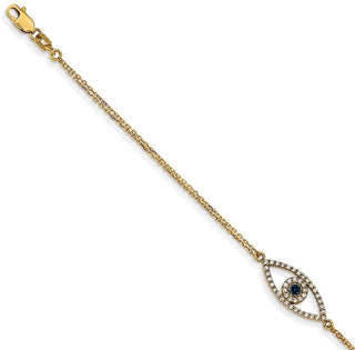 7"+1" 14k Yellow Gold AAA Diamond & Sapphire Evil Eye Bracelet