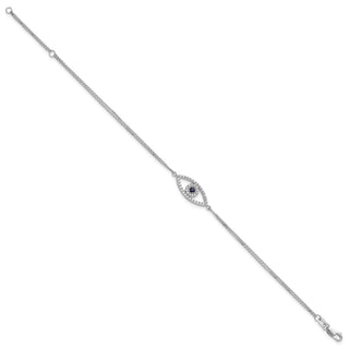 7"+1" 14k White Gold 2 Strand Sapphire & A Diamond Evil Eye Bracelet