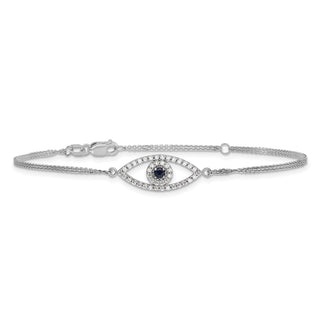 7"+1" 14k White Gold 2 Strand Sapphire & AA Diamond Evil Eye Bracelet