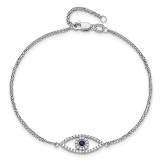 7"+1" 14k White Gold 2 Strand Sapphire & AA Diamond Evil Eye Bracelet