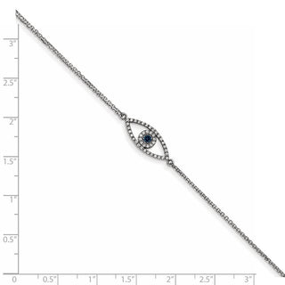 7"+1" 14k White Gold 2 Strand Sapphire & A Diamond Evil Eye Bracelet