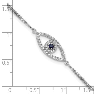 7"+1" 14k White Gold 2 Strand Sapphire & AA Diamond Evil Eye Bracelet