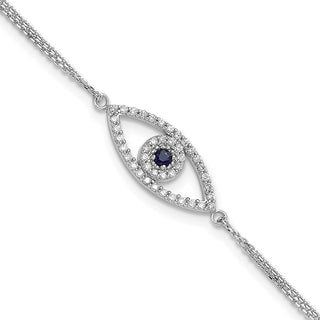 7"+1" 14k White Gold 2 Strand Sapphire & AA Diamond Evil Eye Bracelet