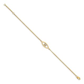 14k Yellow Gold A Diamond Evil Eye 2 Strand w/ 1in Ext. Bracelet