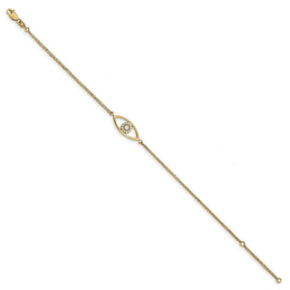14k Yellow Gold A Diamond Evil Eye 2 Strand w/ 1in Ext. Bracelet