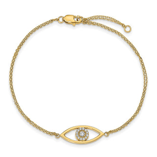 14k Yellow Gold A Diamond Evil Eye 2 Strand w/ 1in Ext. Bracelet