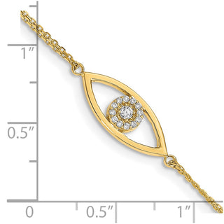 14k Yellow Gold A Diamond Evil Eye 2 Strand w/ 1in Ext. Bracelet