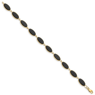 8.25" 14k Yellow Gold 8.25in Polished Genuine Fancy Black Onyx Bracelet