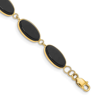 8.25" 14k Yellow Gold 8.25in Polished Genuine Fancy Black Onyx Bracelet