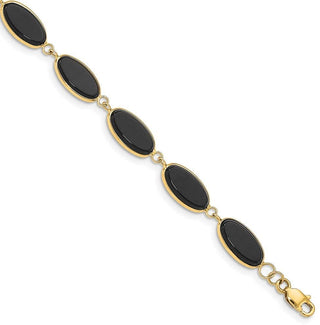7.25" 14k Yellow Gold Black Onyx Bracelet