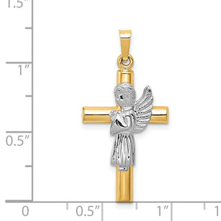 14k Yellow and White Gold Angel and Cross Pendant