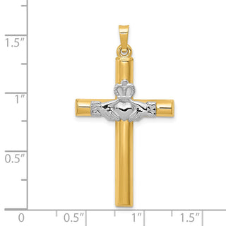 14k Yellow and White Gold Claddagh Cross Pendant XCH272