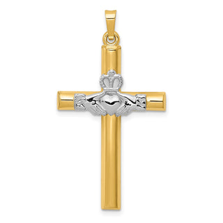14k Yellow and White Gold Claddagh Cross Pendant XCH272