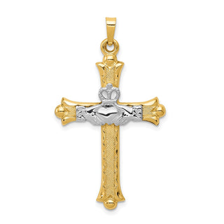 14k Yellow and White Gold Claddagh Cross Pendant XCH273