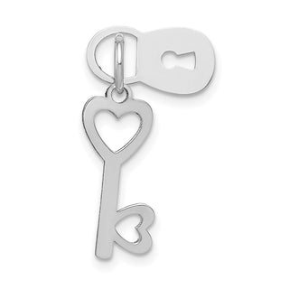14k White Gold Polished Lock and Key Charm