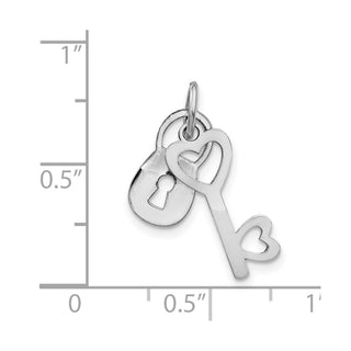 14k White Gold Polished Lock and Key Charm