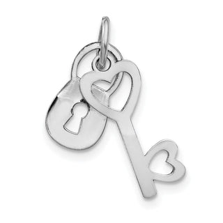 14k White Gold Polished Lock and Key Charm