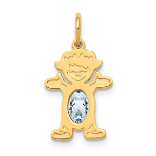 14k Yellow Gold Girl 6x4 Oval Genuine Aquamarine-March Pendant