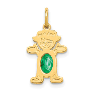 14k Yellow Gold Girl 6x4 Oval Genuine Emerald-May Pendant