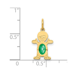 14k Yellow Gold Boy 6x4 Oval Genuine Emerald-May Pendant
