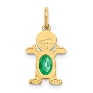 14k Yellow Gold Boy 6x4 Oval Genuine Emerald-May Pendant