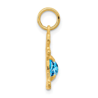 14k Yellow Gold Girl 6x4 Oval Genuine Blue Topaz-December Pendant
