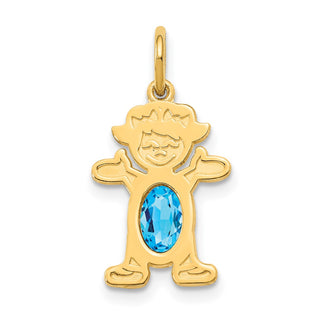 14k Yellow Gold Girl 6x4 Oval Genuine Blue Topaz-December Pendant