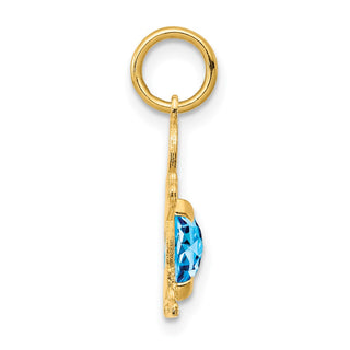 14k Yellow Gold Boy 6x4 Oval Genuine Blue Topaz-December Pendant