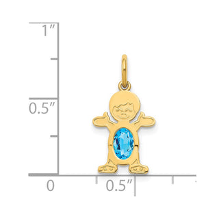 14k Yellow Gold Boy 6x4 Oval Genuine Blue Topaz-December Pendant