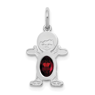 14K White Gold Boy 6x4 Oval Genuine Garnet-January Pendant