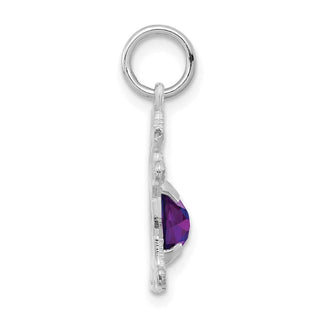 14K White Gold Girl 6x4 Oval Genuine Amethyst-February Pendant