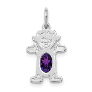 14K White Gold Girl 6x4 Oval Genuine Amethyst-February Pendant