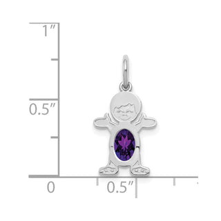 14K White Gold Boy 6x4 Oval Genuine Amethyst-February Pendant