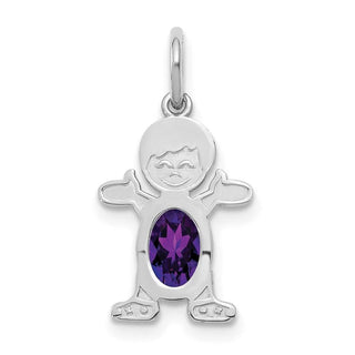 14K White Gold Boy 6x4 Oval Genuine Amethyst-February Pendant