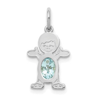 14K White Gold Boy 6x4 Oval Genuine Aquamarine-March Pendant