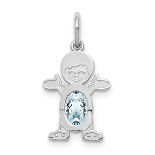 14K White Gold Boy 6x4 Oval Genuine Aquamarine-March Pendant