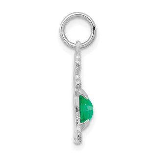 14K White Gold Girl 6x4 Oval Genuine Emerald-May Pendant
