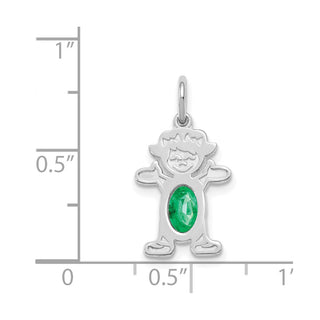 14K White Gold Girl 6x4 Oval Genuine Emerald-May Pendant