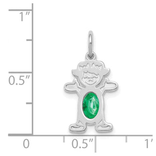 14K White Gold Girl 6x4 Oval Genuine Emerald-May Pendant