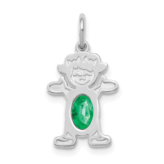 14K White Gold Girl 6x4 Oval Genuine Emerald-May Pendant
