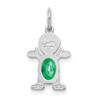 14K White Gold Boy 6x4 Oval Genuine Emerald-May Pendant