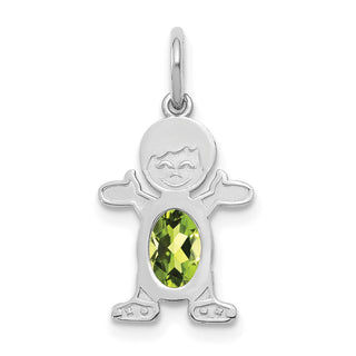 14K White Gold Boy 6x4 Oval Genuine Peridot-August Pendant