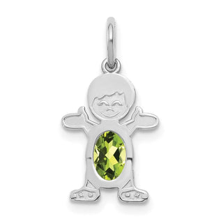 14K White Gold Boy 6x4 Oval Genuine Peridot-August Pendant
