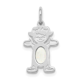 14K White Gold Girl 6x4 Oval Genuine Opal-October Pendant